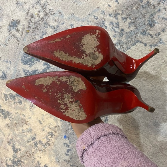 Christian Louboutin Patent Leather Wine Ruby Pump Heels Size 37 - Picture 12 of 15